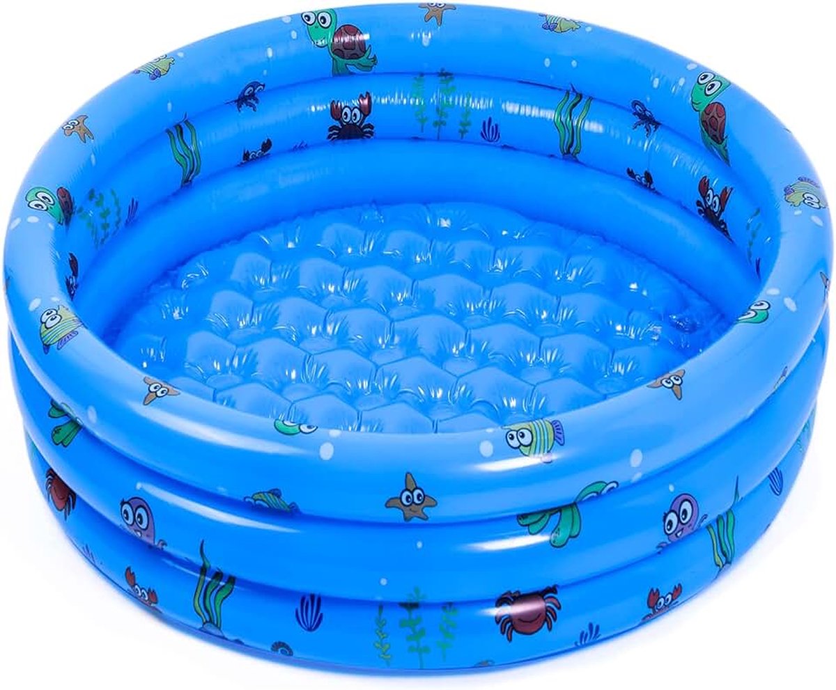 Peddelende Zwembaden voor Kinderen, 51 Inch Rond Opblaasbaar Baby Zwembad 3-Rings Kinderbadje Zwembad Binnen & Buiten Peuter Watersportcentrum Zwemspeelgoed voor Kinderen Jongens, Blauw