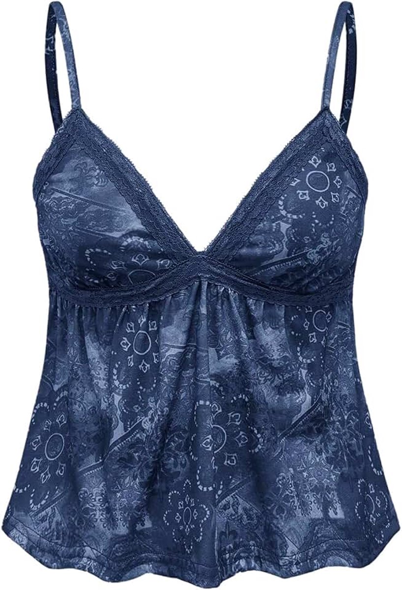 Y2k Camisole spaghettibandjes tops zomer crop top mouwloos bovenstuk casual top met contrasterende kant