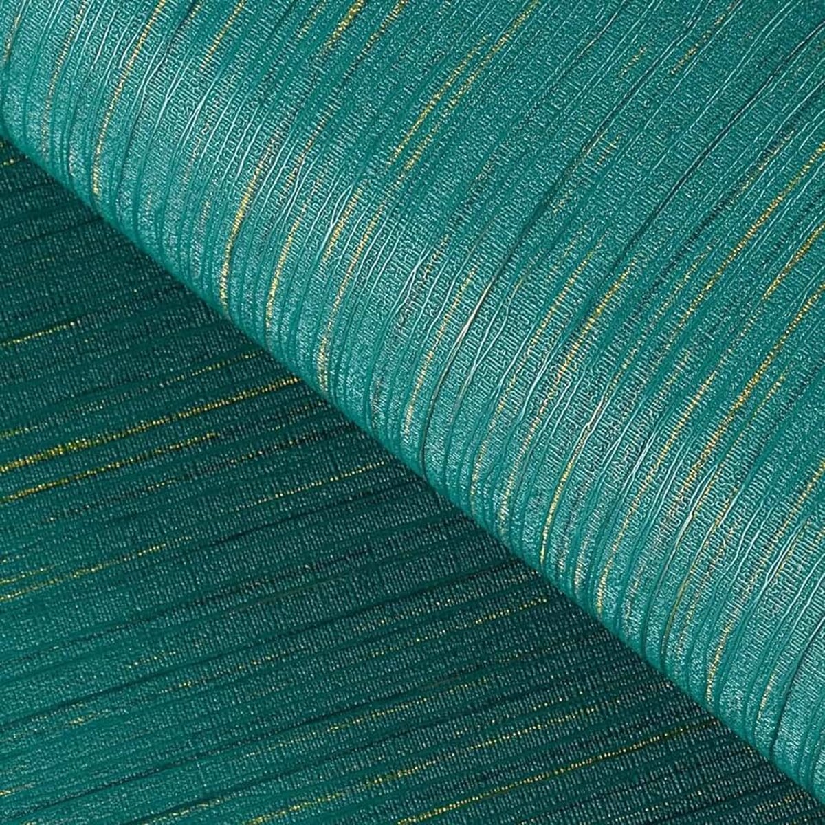 Behang - Linnen Textuur, Groen Goud, Modern Helder Wasbaar Patroon - Voor Woonkamer, Slaapkamer, Meubilair - Petrol Stof Film
