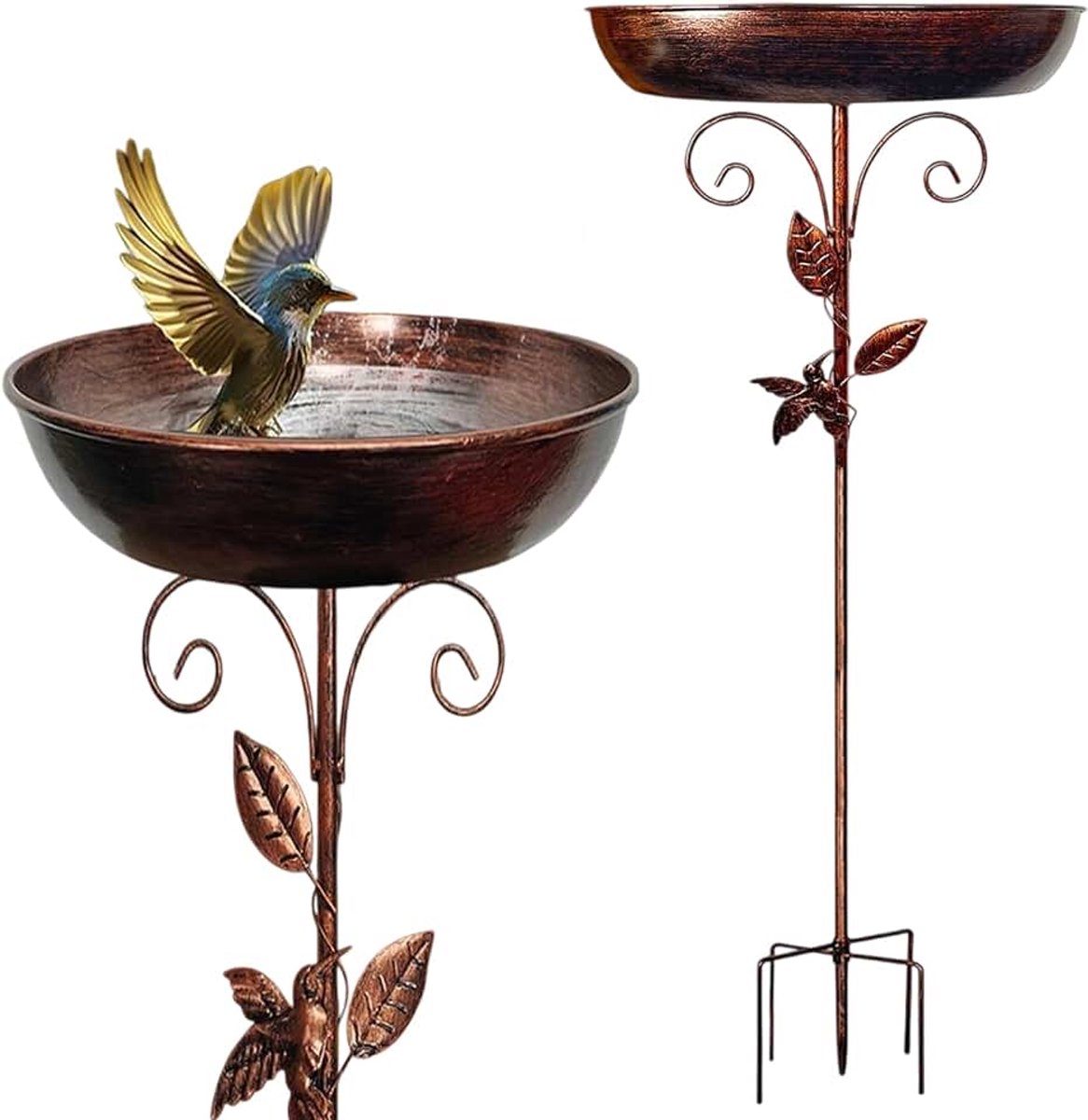 Vogelbad Voor De Tuin, Met Vogel En Blad, Verbeterde 5-Tanden-Basis, Robuust Ijzeren Vogelbad Voor Het Terras, Binnenplaats, Gazondecoratie
