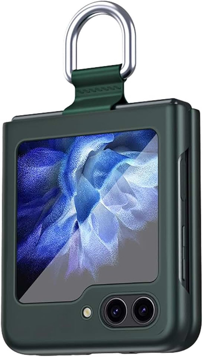 Hoes voor Samsung Galaxy Z Flip5 (Flip 5) 5G, ultradun schokbestendig premium telefoonhoes, vouwbare hoogwaardige zijdeachtige matte PC-beschermhoes met ring, krasbestendige lichte hoes, groen