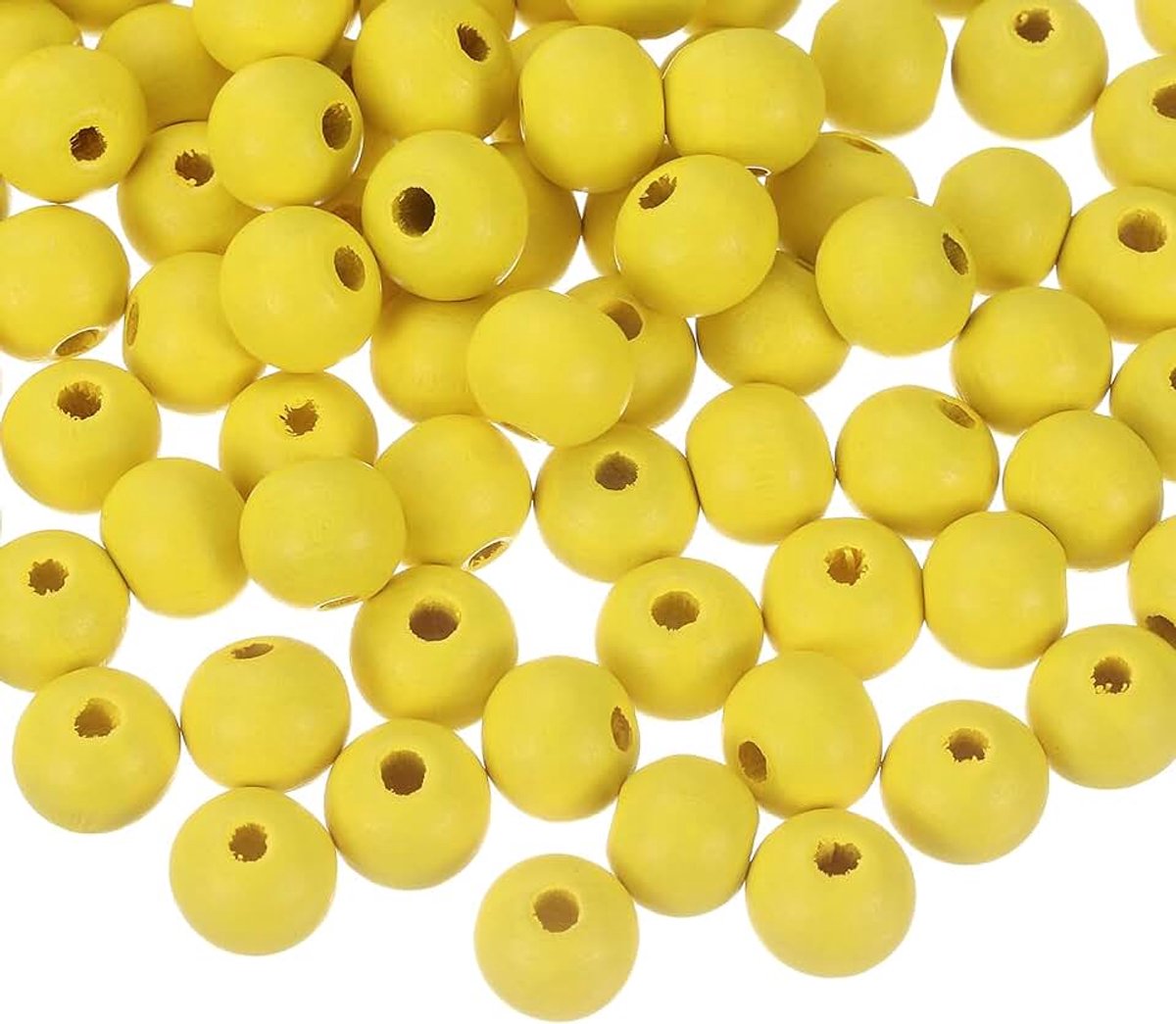 100 stuks kleurrijke natuurlijke houten kralen, 12 mm, grote ronde kleurrijke houten spacer-kralen voor doe-het-zelf knutselen, sieraden maken, armbanden (geel)