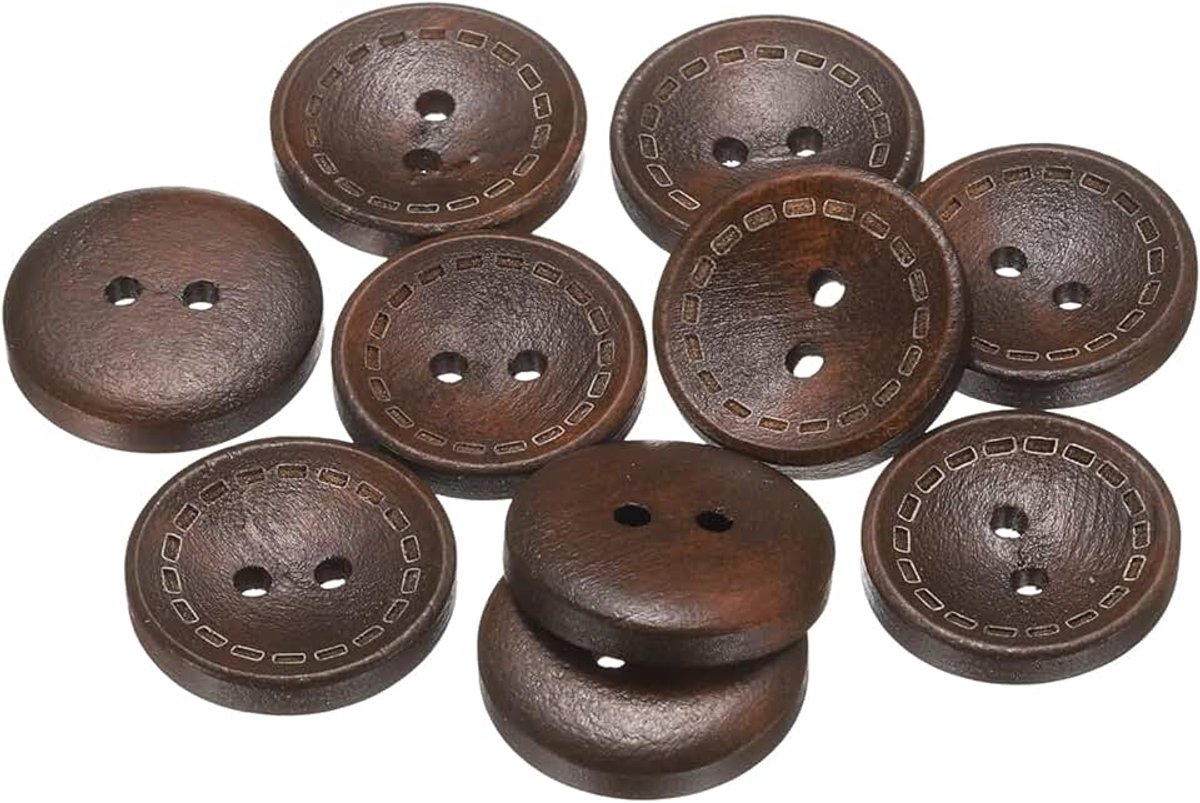 Knopen 4/5 inch (20 mm) 2 ronde gaten houten knopen voor het naaien van decoratief handwerk voor kleding doe-het-zelf handwerk decoratie, middenbruin