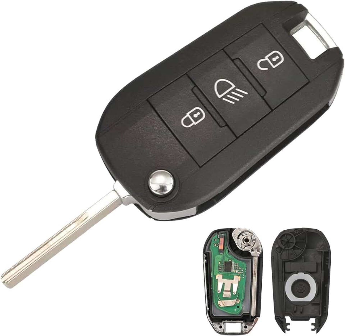Horse Sleutelbehuizing met afstandsbediening voor auto, 3 knoppen, voor Peugeot Expert 208 2008 308 3008 508 5008, Citroen C3 C4 Cactus afstandsbediening met 434 MHz 4 A chip HU83 lemmet