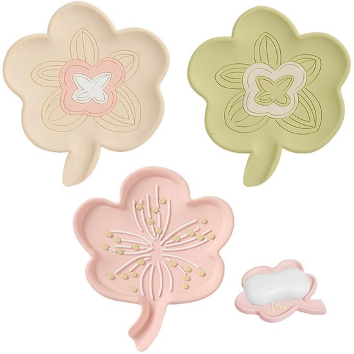 Siliconen Zeepbakje - Creatieve Zeepdispenser - Zelfafvoerende Ornamenten - Beige, Groen en Roze - Antibacterieel en Vochtbestendig - Geschikt ...