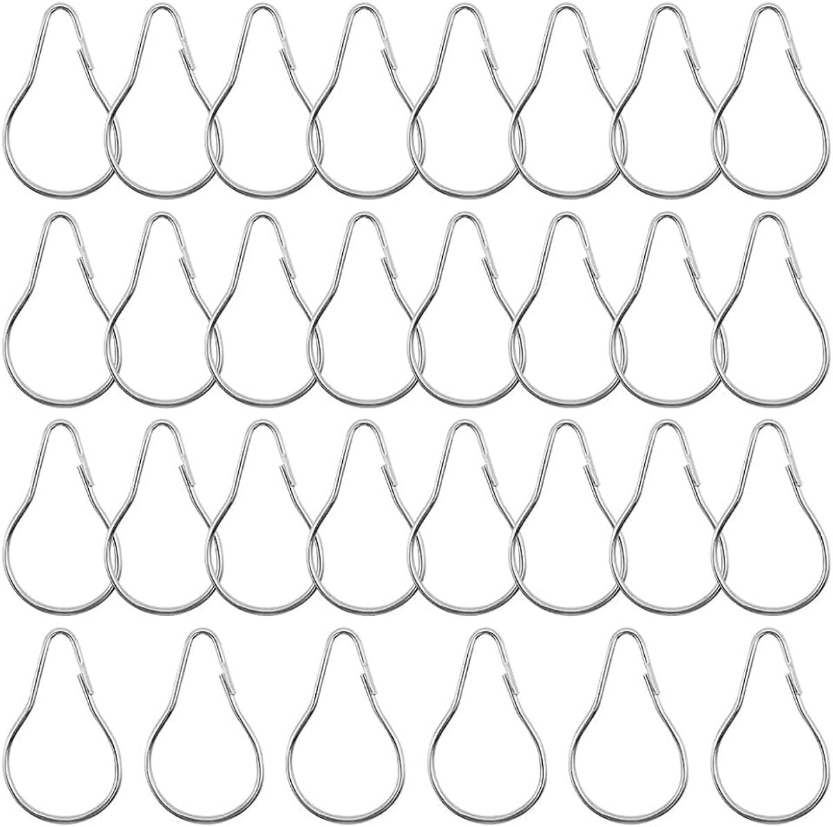 Ringen, gordijnringen met metaal, gordijnringen openen, voor badkamer, douchegordijnstangen, telescoopstang, kledingstang (zilver)