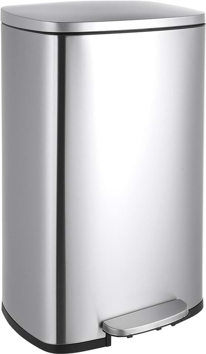 50 liter, Vuilnisemmer met softclose Deksel, Pedaalemmer van Metaal, Keukenafvalemmer met kunststof binnenemmer, voor keuken, badkamer, kantoor, Zilver