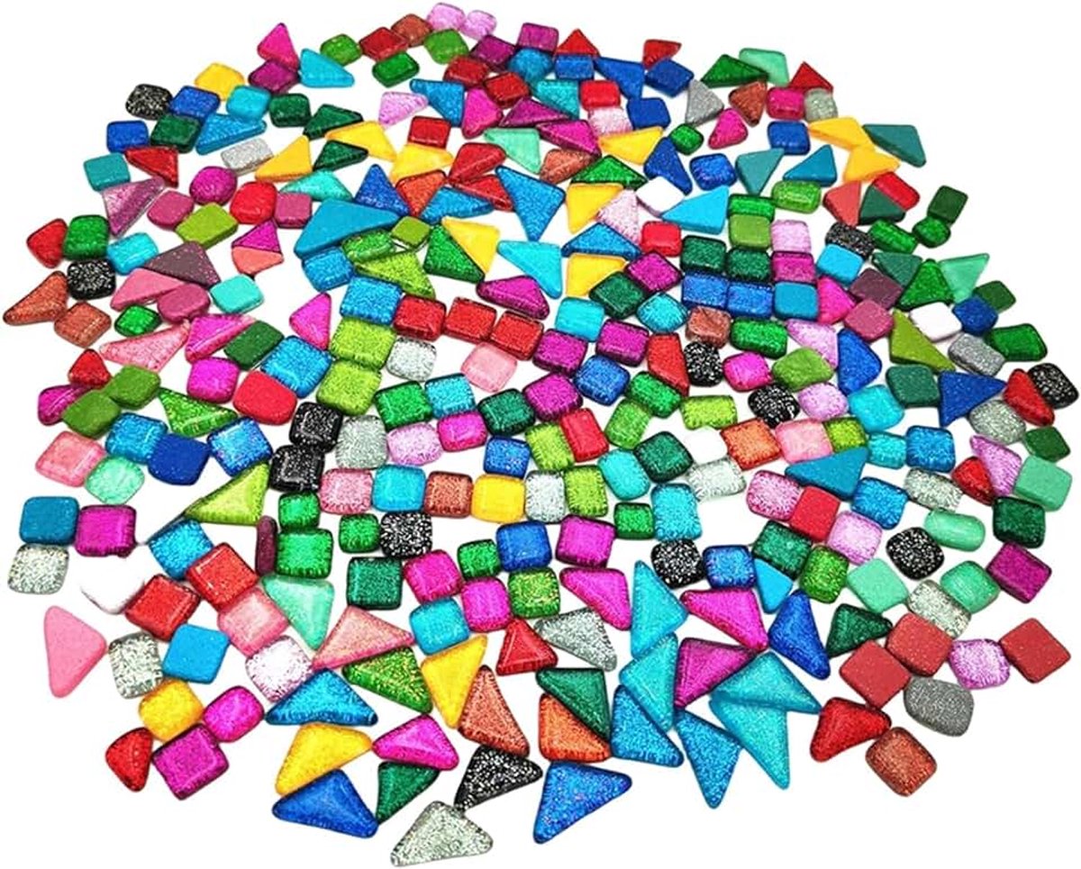 500 g willekeurige onregelmatige glitter glanzende glasmozaïektegels voor ambachten in bulk, set glasmozaïekstukjes voor kopjes, fotolijsten, woondecoratie, doe-het-zelf kunstprojecten (mix van