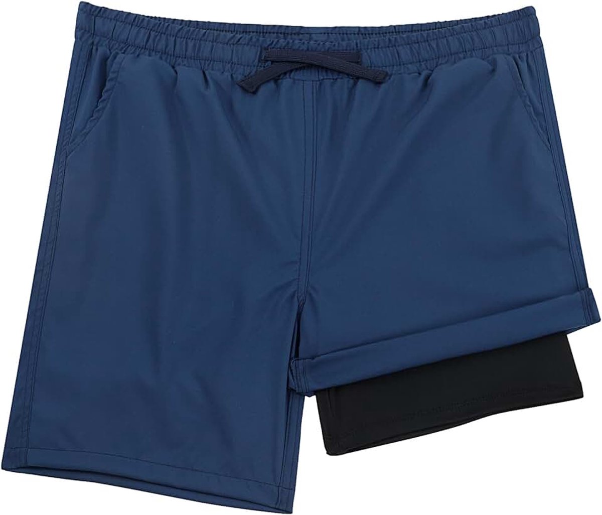 2 Stuks Jongens Zwembroek 2 in 1 Kinderen Zwembroek met Compressievoering Boardshorts met Elastische Taille Kinderen Zomer Strand Shorts Zwemkleding Sneldrogend 2~14 Jaar