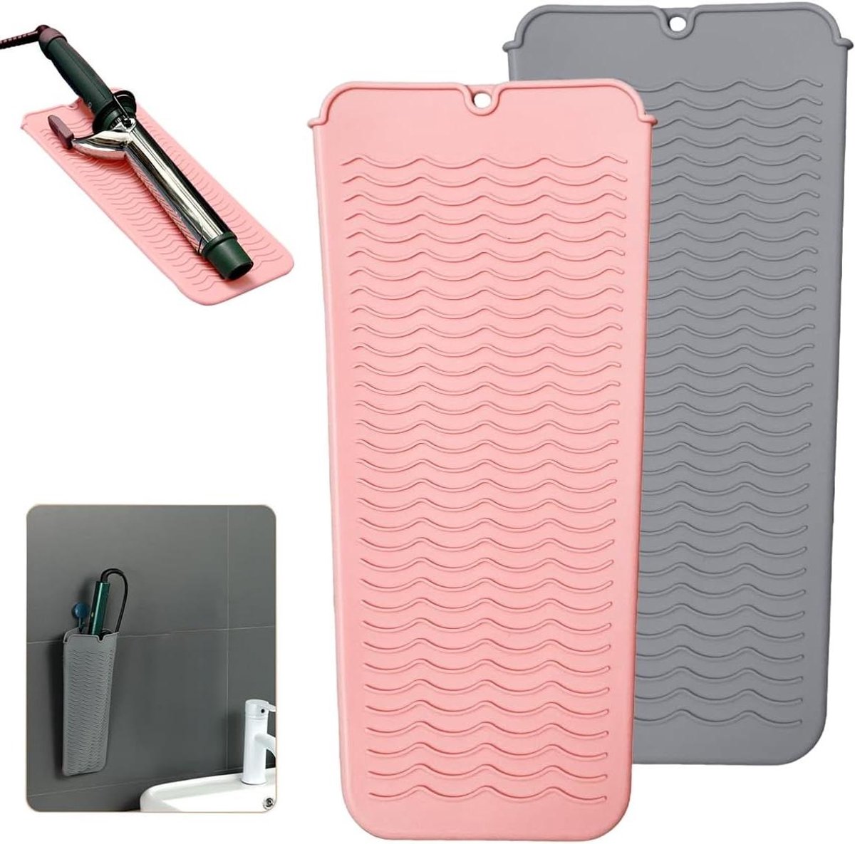 Hittebestendige Mat - Styling Tool Zakje - Haar Styling - Dubbelzijdig Ontwerp - 28.5 x 12.5 cm - Roze Grijs