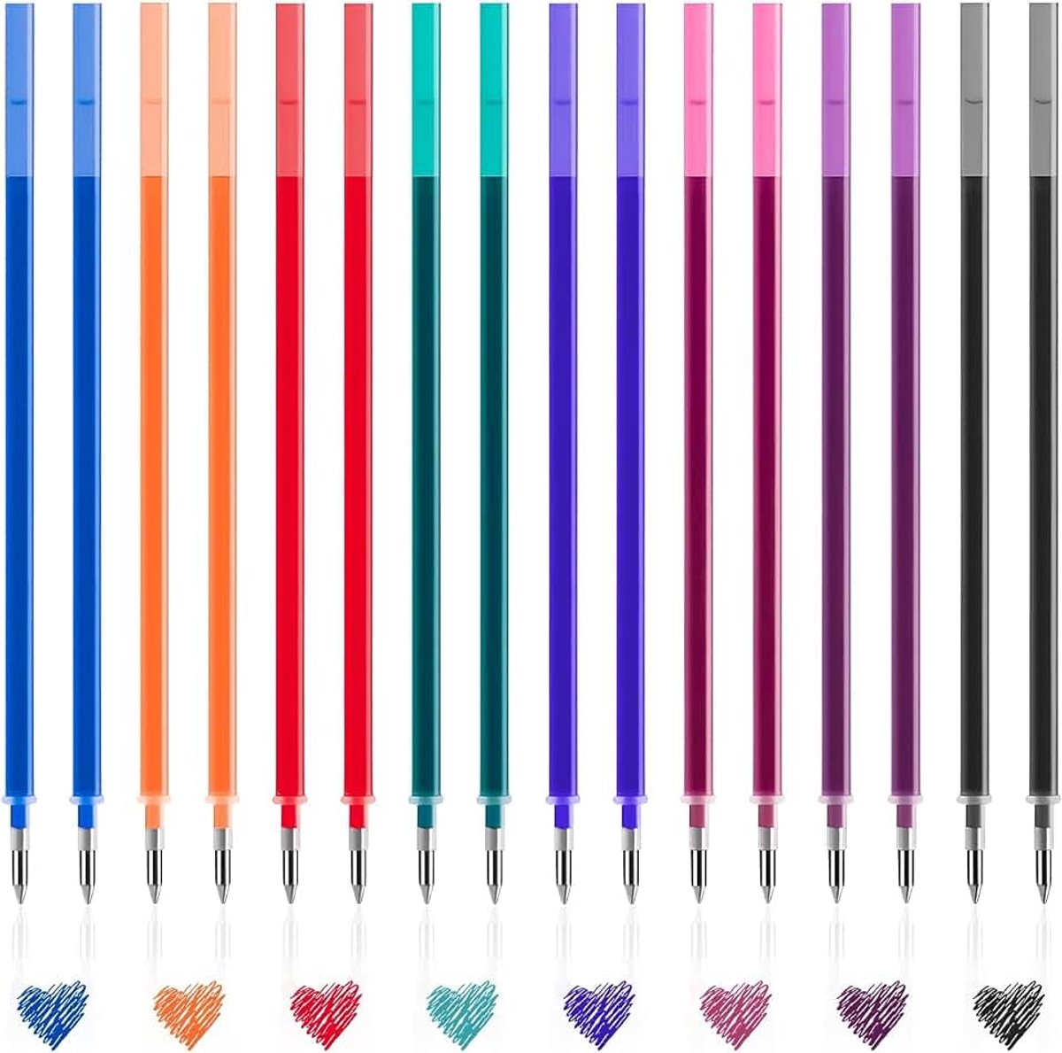 Uitwisbare vullingen, 0,7 mm, 13 cm, 8 kleuren (zwart, blauw, rood, groen, paars, fuchsia, lichtblauw, oranje), 2 stuks, compatibel met Legami, set van 16 stuks