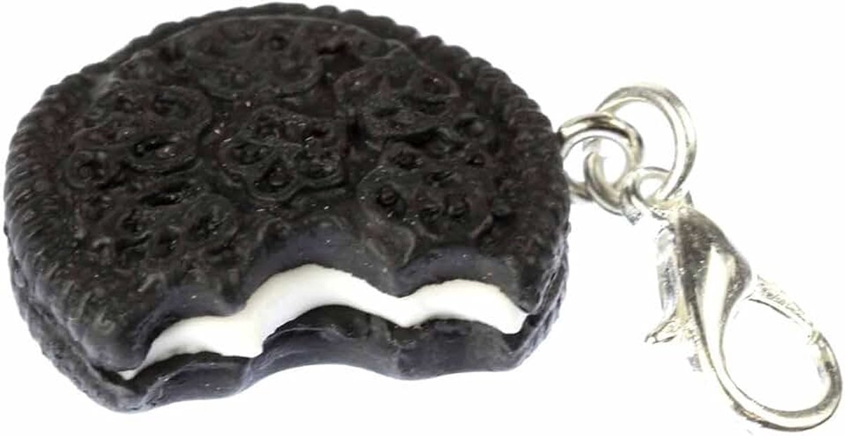 Dubbel koekje met beet charm charms koekjes donker - handgemaakte modesieraden I kettinghanger verzilverd - bedelhanger bedelarmband - hanger voor armband