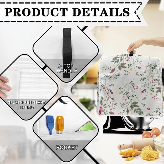 Mixer Cover - Stofkap Keukenapparaat - Keuken Opruimen - Met Handige Zakken - 6-8 Quarts - Wildbloemen — afbeelding 2