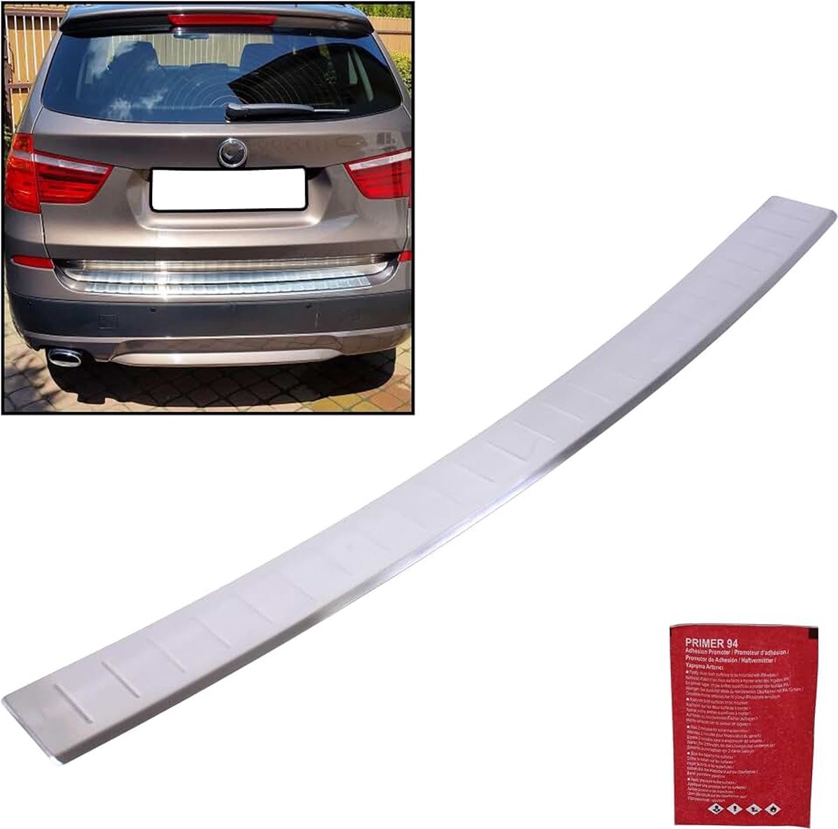 Bumperbescherming, roestvrij staal, bumper, achterbescherming, mat chroom, compatibel met BMW X3 F25 (2010-2017)