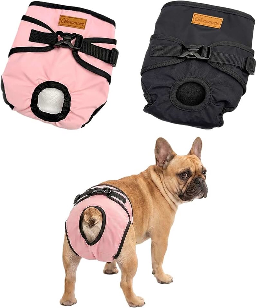 Luiers voor vrouwen,2 stuks wasbare en herbruikbare puppyslipjes met verstelbare gespen,zeer absorberende hondenluiers voor warmte,incontinentie en opwinding urineren(roze en zwart)