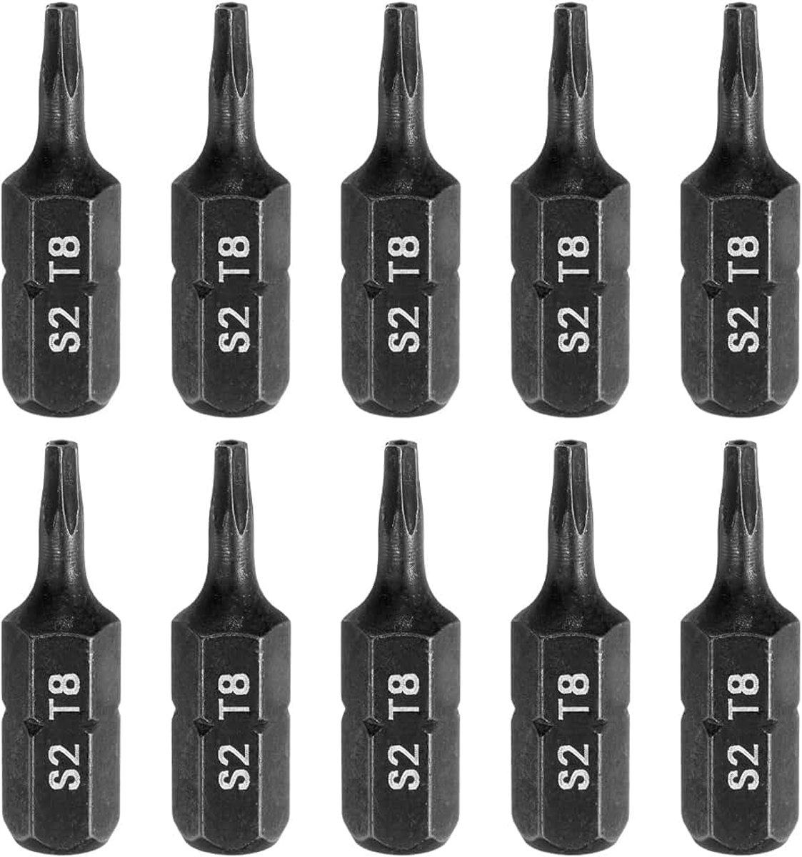10 stuks T8 Torx schroevendraaierbits, 1/4 inch zeskantschacht 25 mm lang, S2 stalen ster, 6-punts kop met gat voor schok, elektrische schroevendraaier, elektrisch gereedschap, zwart