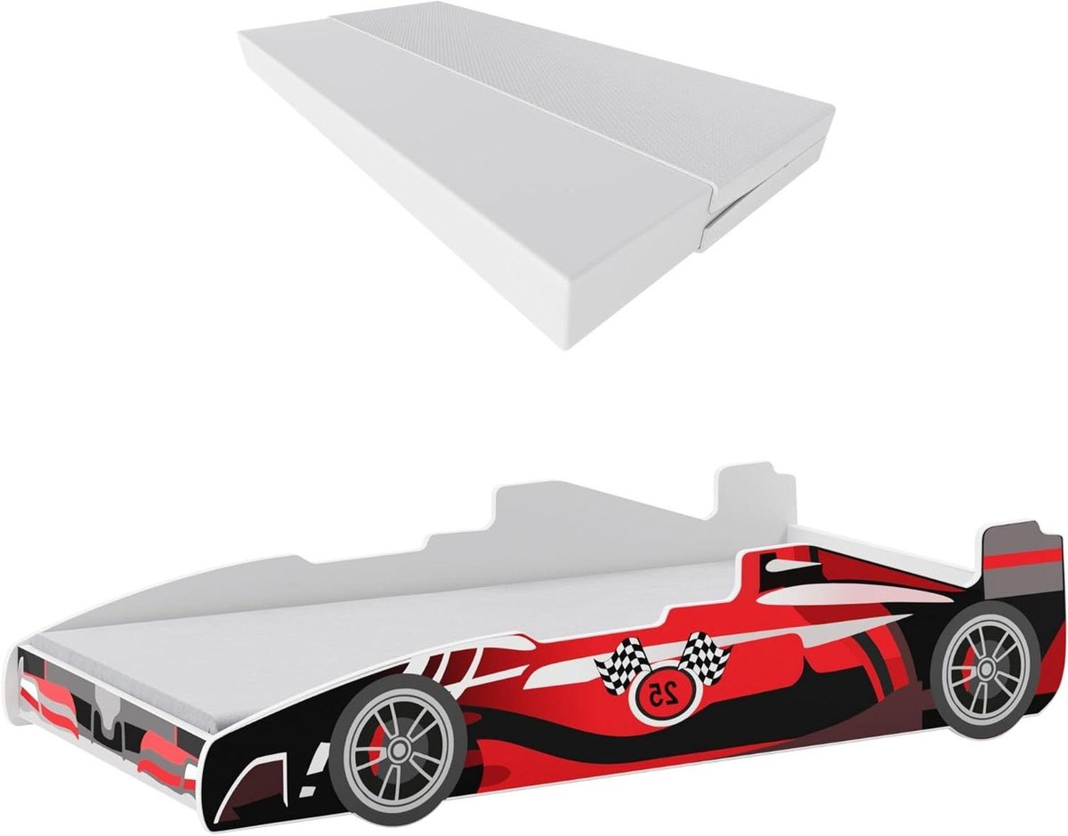 Kinderbed Raceauto - Peuterbed - Veilig Slapen - Robuuste Constructie - 160x70 cm - Veelkleurig