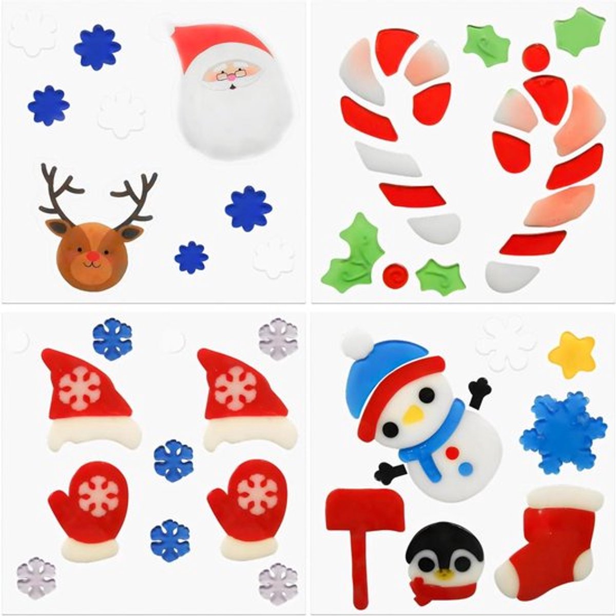 Kerstmis Gel Klempjes - 4 Stuks | Dikke Gel Vensterdecoraties voor Kerst | Venster Stickers voor Kinderen | Kerstmis Decoratie Benodigdheden