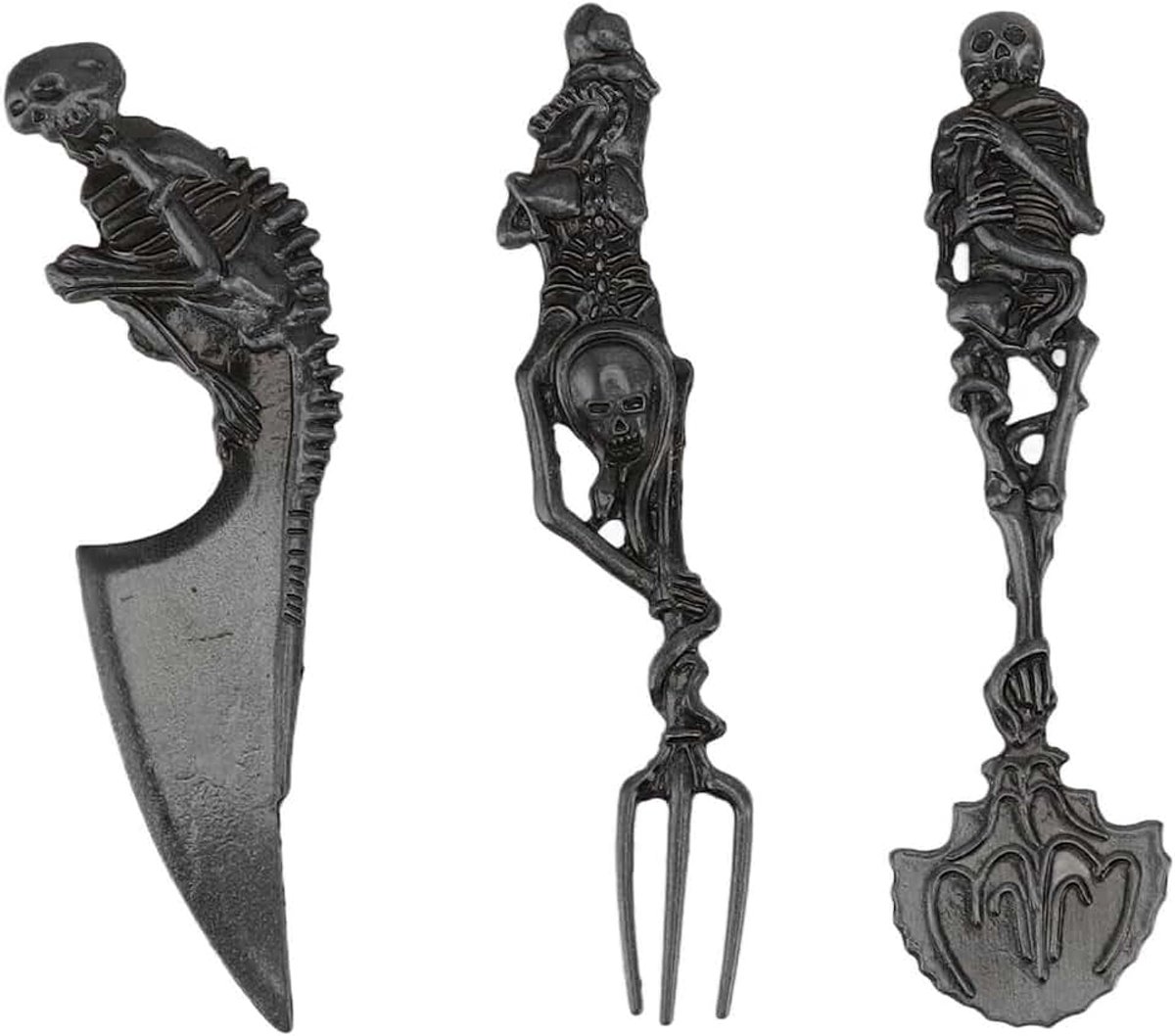 Skelet Bestekset, Schedel Metalen Servies met Creativiteit en Duurzaamheid, Halloween (BLACK)