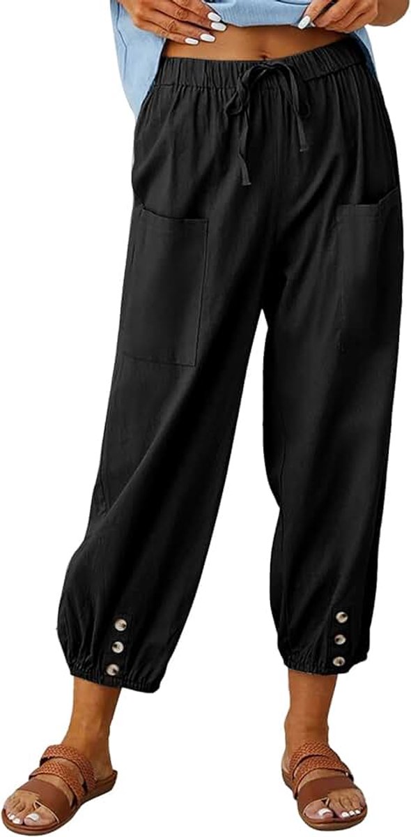 Zomer lichtgewicht 7/8 lengte capribroek katoen casual broek elastische taille losse harembroek comfortabele strandbroek vrije tijd
