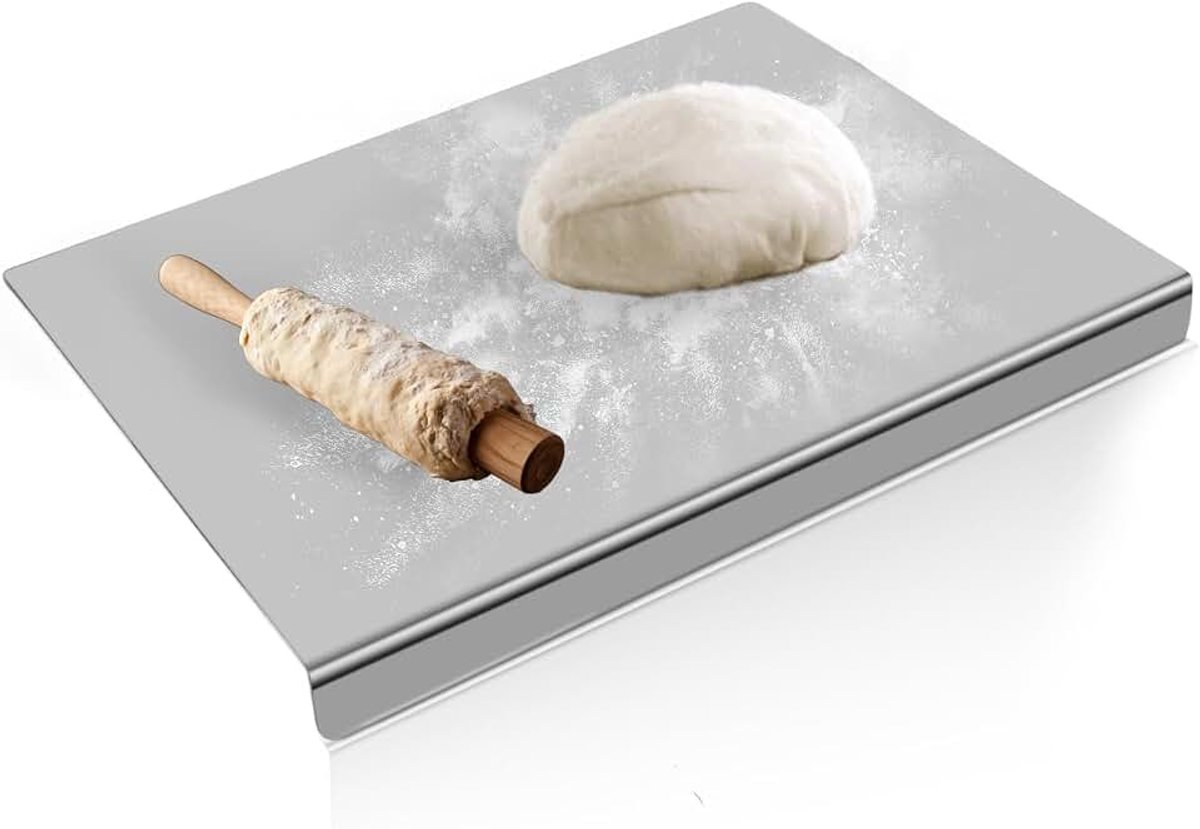 Stalen werkblad, snijplank, keuken, snijplank, zware snijplank, antislip en solide voor het kneden van pizzadeeg voor vlees en groenten, 40 cm x 60 cm