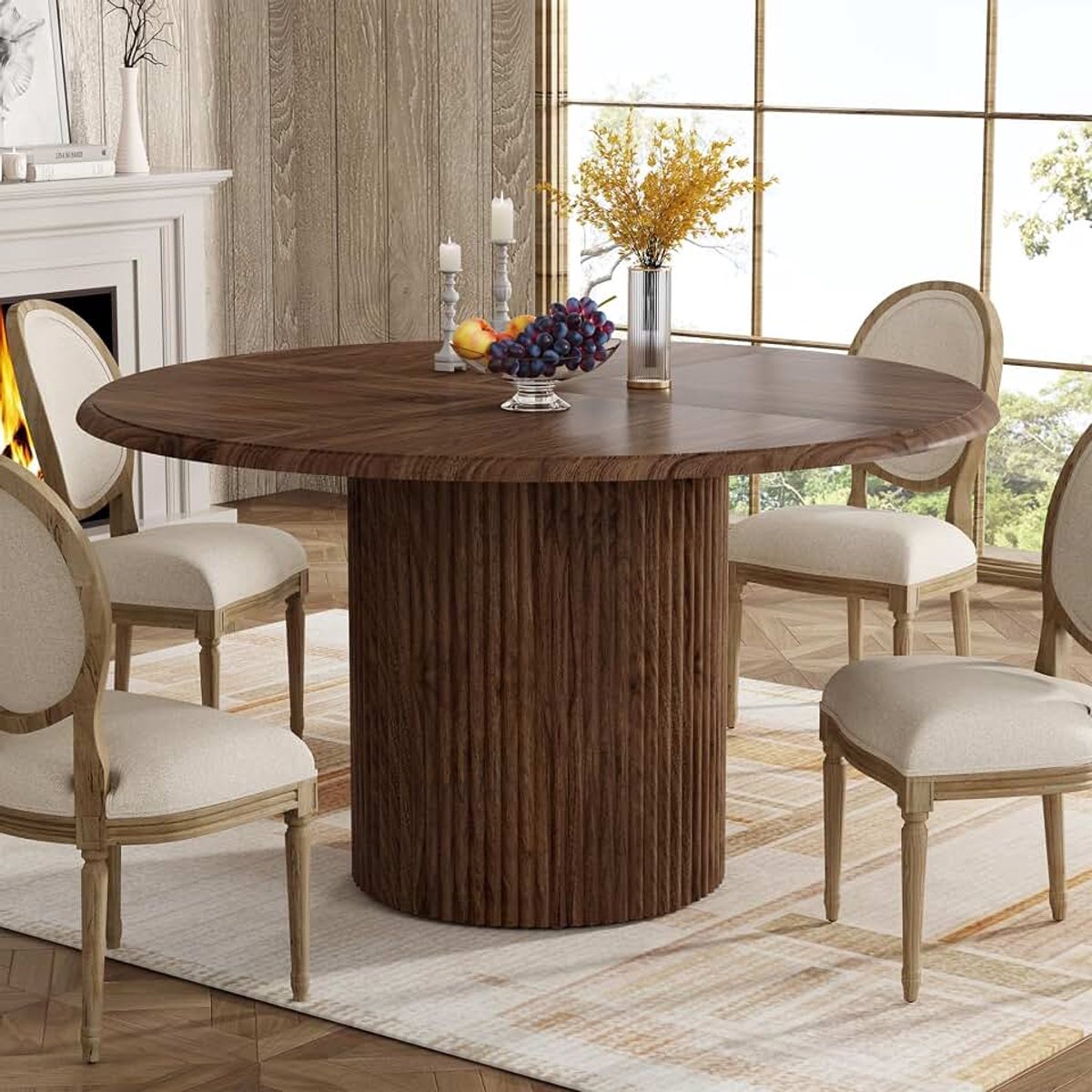 Ronde Eettafel voor 4 personen, 120 x 120 x 76 cm, Modern Eettafel met Metalen Onderstel, Ronde Keukentafel voor Keuken Woonkamer, Eetkamer, Donkerbruin