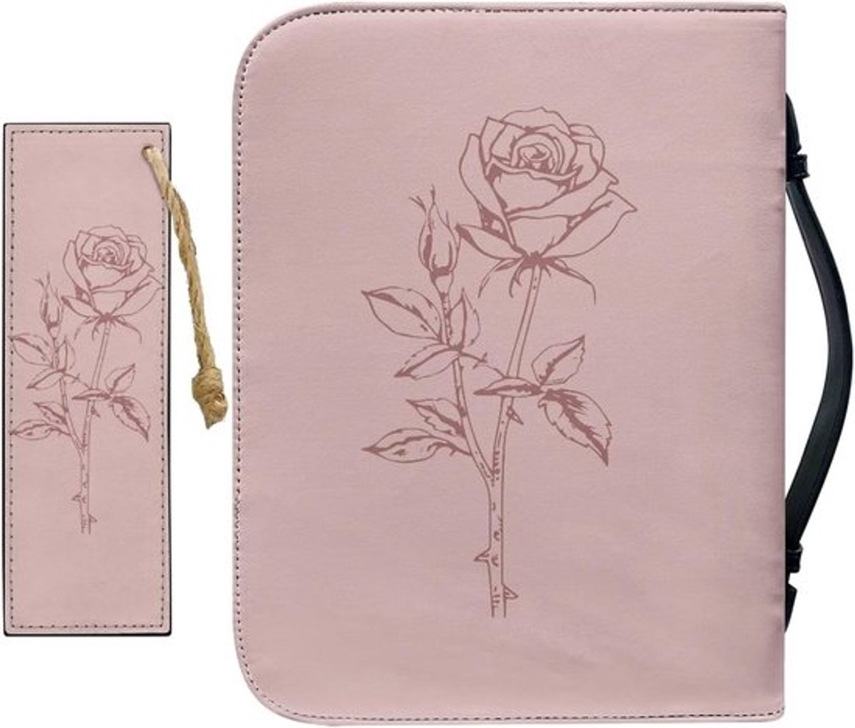 - Bijbelcover - Roze - Lederen - Bladwijzer - Waterdicht - Draagtas - Christelijke cadeaus - Kerk - Grote - Rozen - Beschermend - Rits - Mannen - Vrouwen - Draagboek