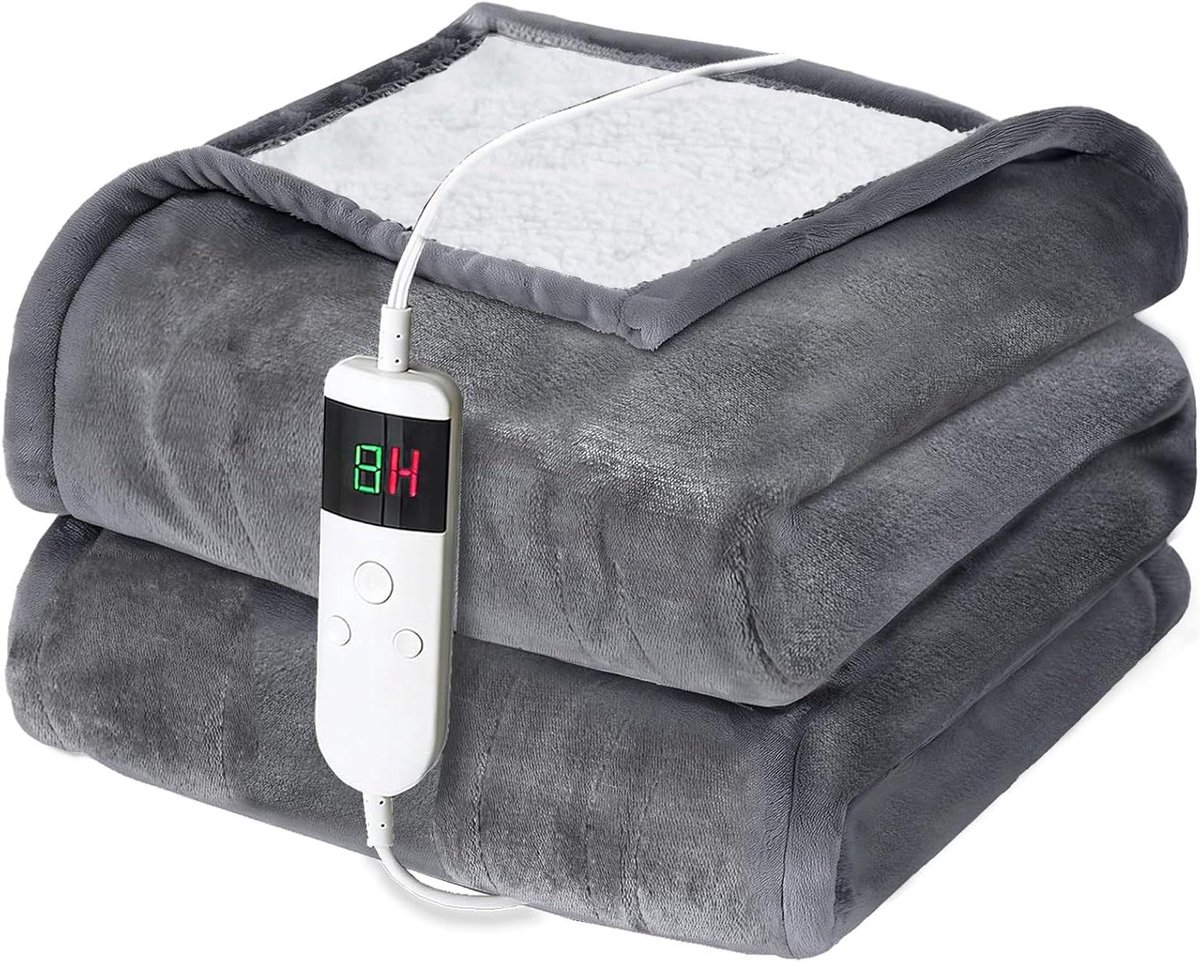 Elektrische deken - Warmtedeken - Ontspannen thuis - Automatische uitschakeling - 150x180 cm - Grijs