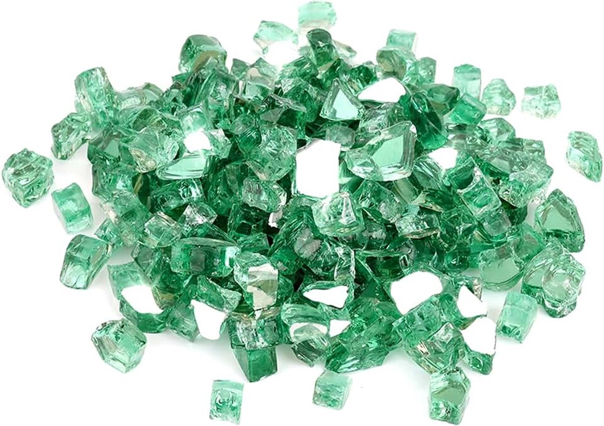 Fireglass 4,5 kg vuurglas - 1/4 inch hoge glans reflecterende gehard glas stenen voor open haard vuurplaats tafel en landschapsarchitectuur, lichtgroen