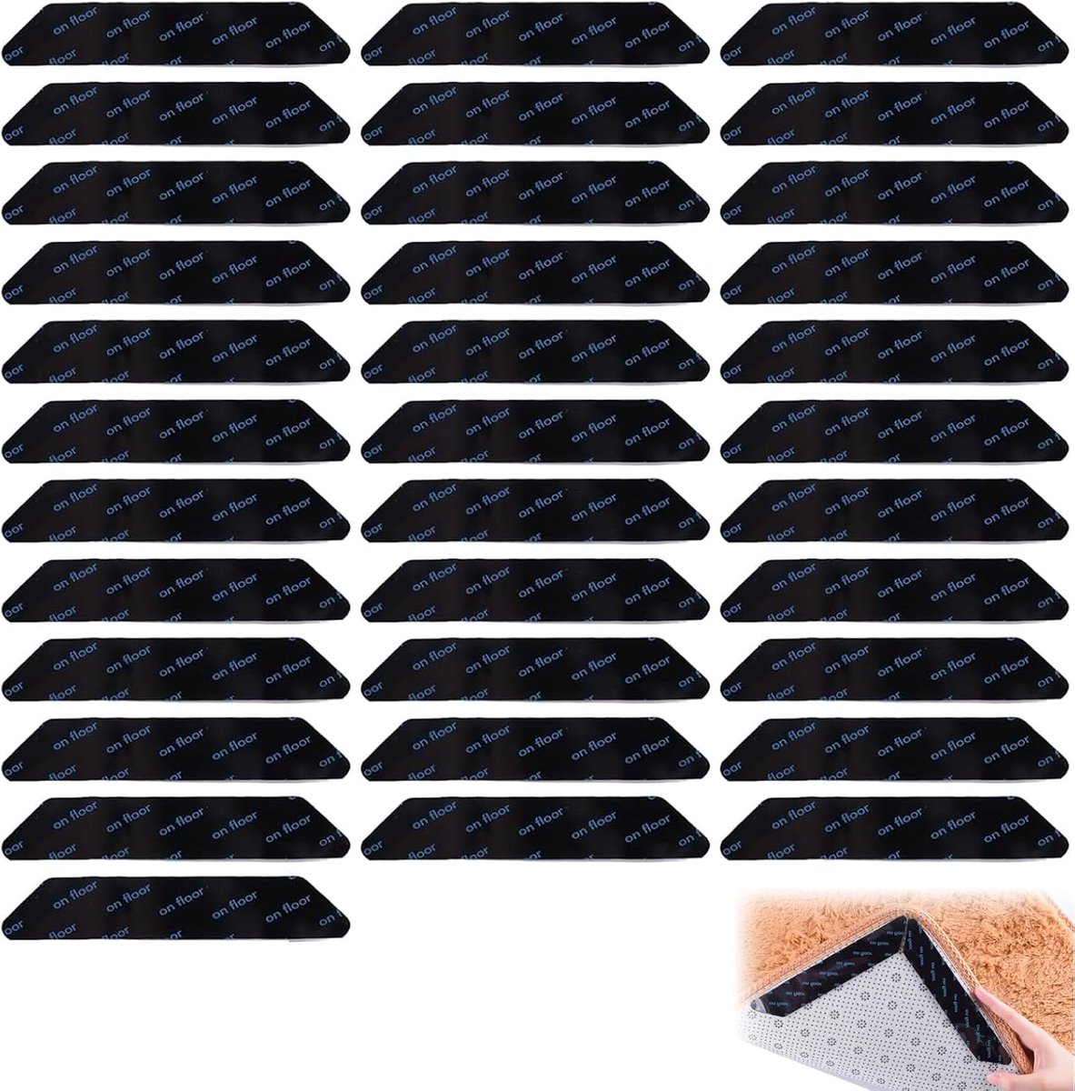 Tapijthouder set 32 stuks – Tapijt antislip stickers – 120x20x2mm – Herbruikbare tapijtgrippers voor houten vloer, laminaat en tegels – Geschikt voor woonkamer, badkamer en trap