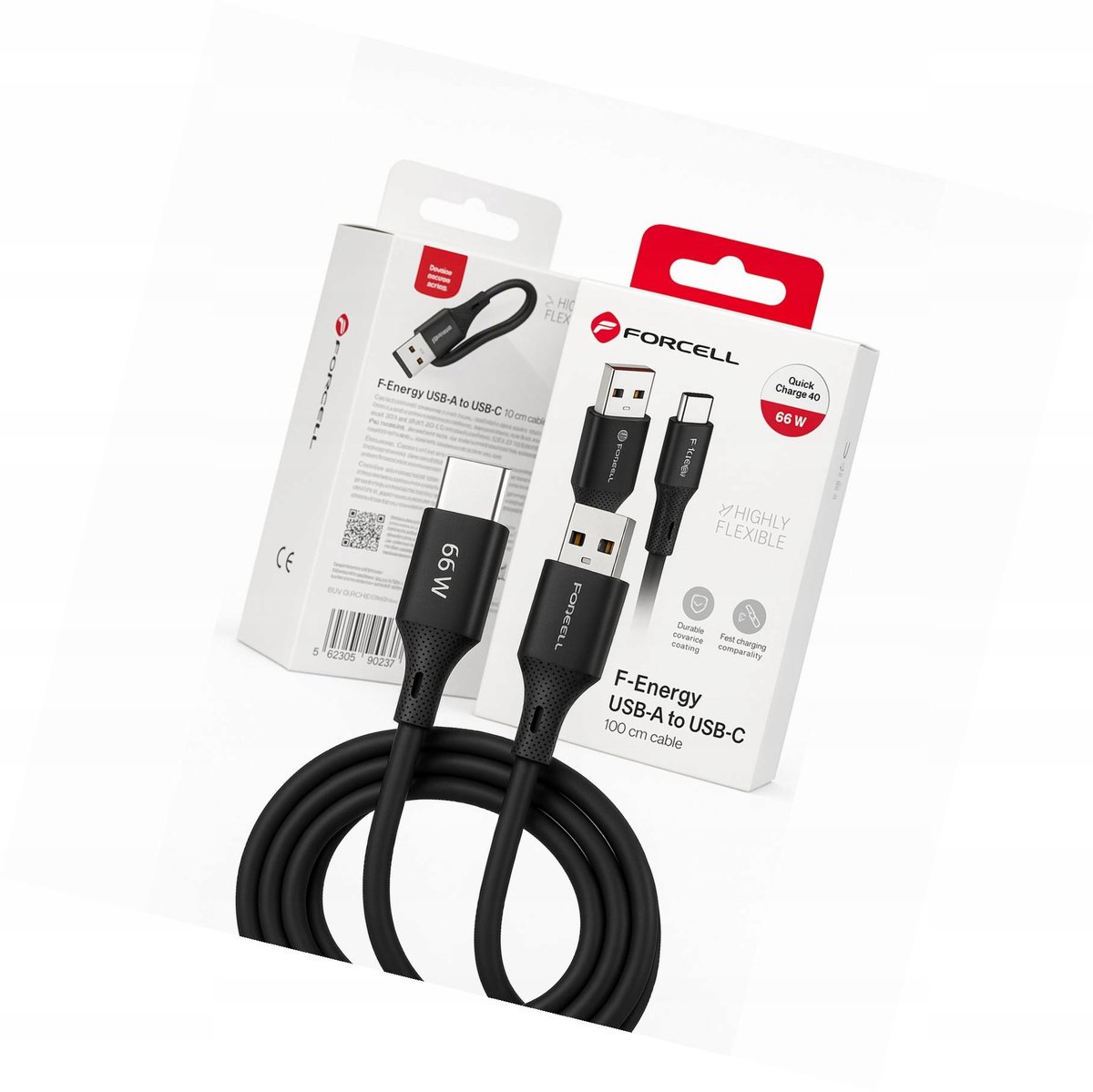 Forcell USB-A naar USB-C Kabel 1m 66W Zwart - Android Auto