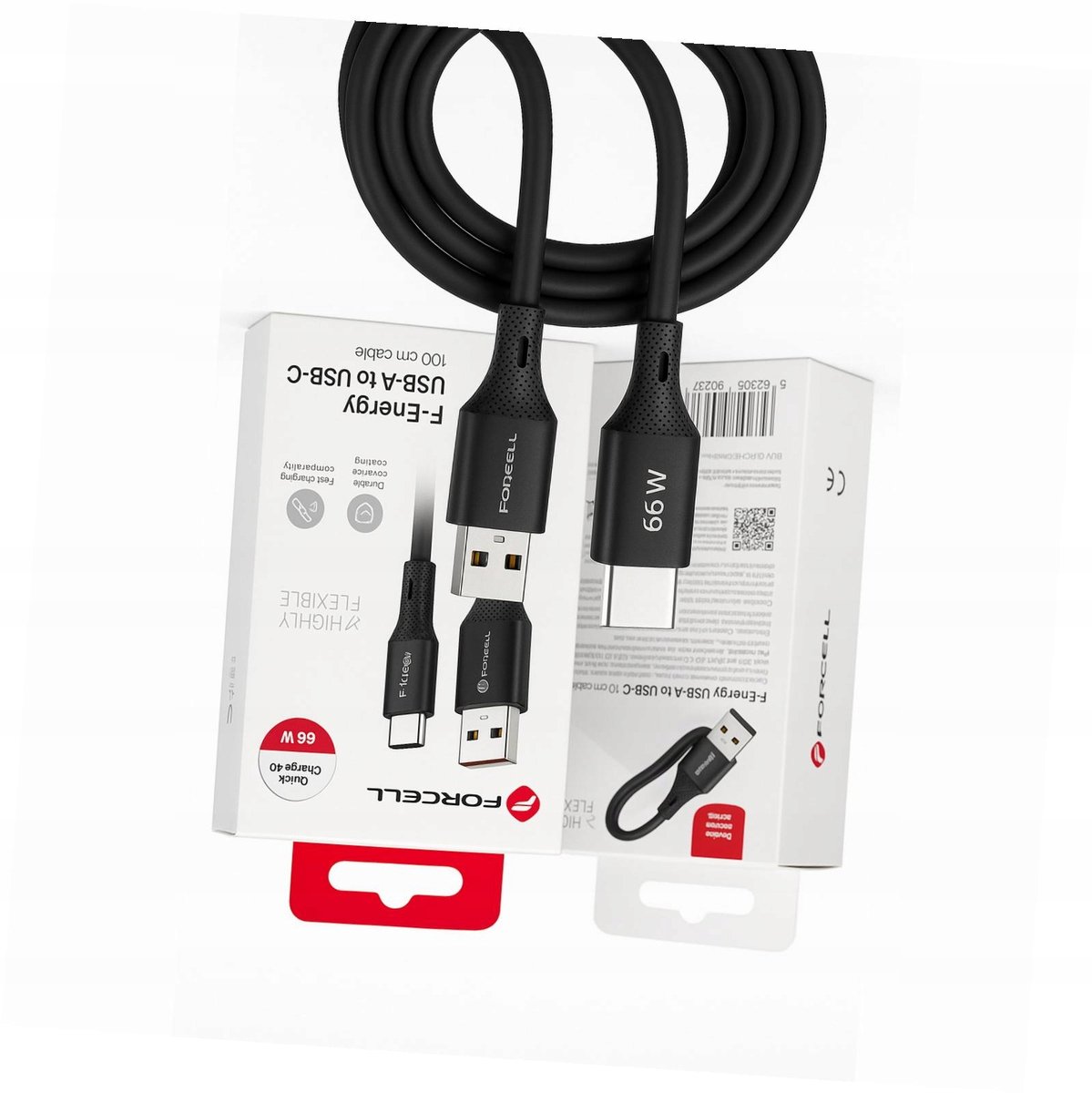 Forcell USB-A naar USB-C Kabel 66W 1m Zwart - Android Auto