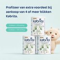 Drie blikken Kabrita geitenmelkflesvoeding met knuffelgeitje