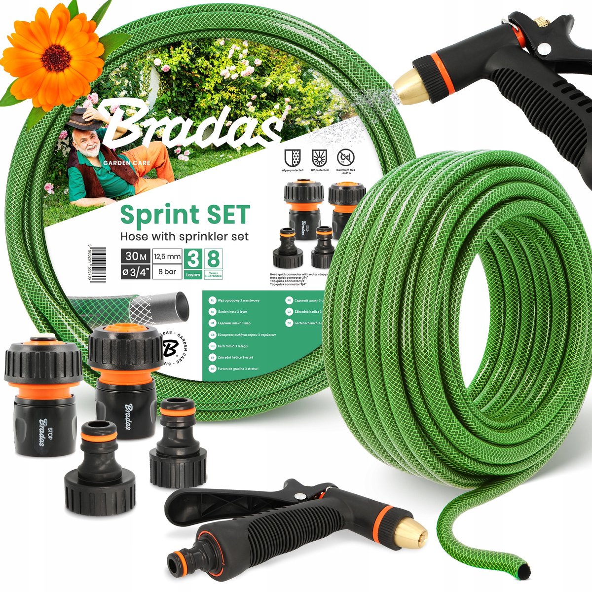 30m 3-laags tuinslang 3/4'' Groen met Complete Set