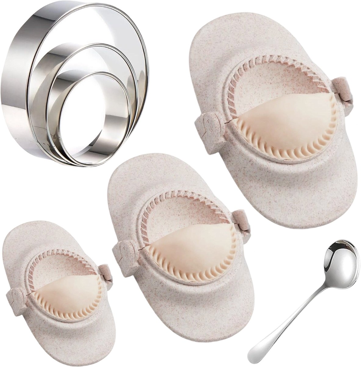 7 stuks Raviolimaker Set met 3 Formaten – Pastamaker, Dumpling & Gyoza Vorm | Keukenhulpmiddel voor Ravioli, Empanadas & Appelflappen