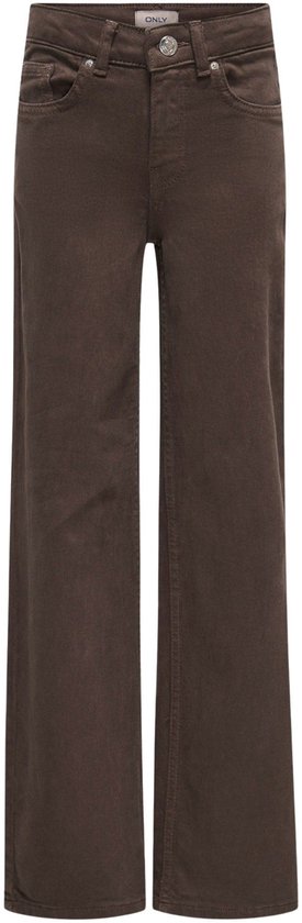 Jean large marron à jambes droites, avec passant de ceinture et fermeture à bouton.