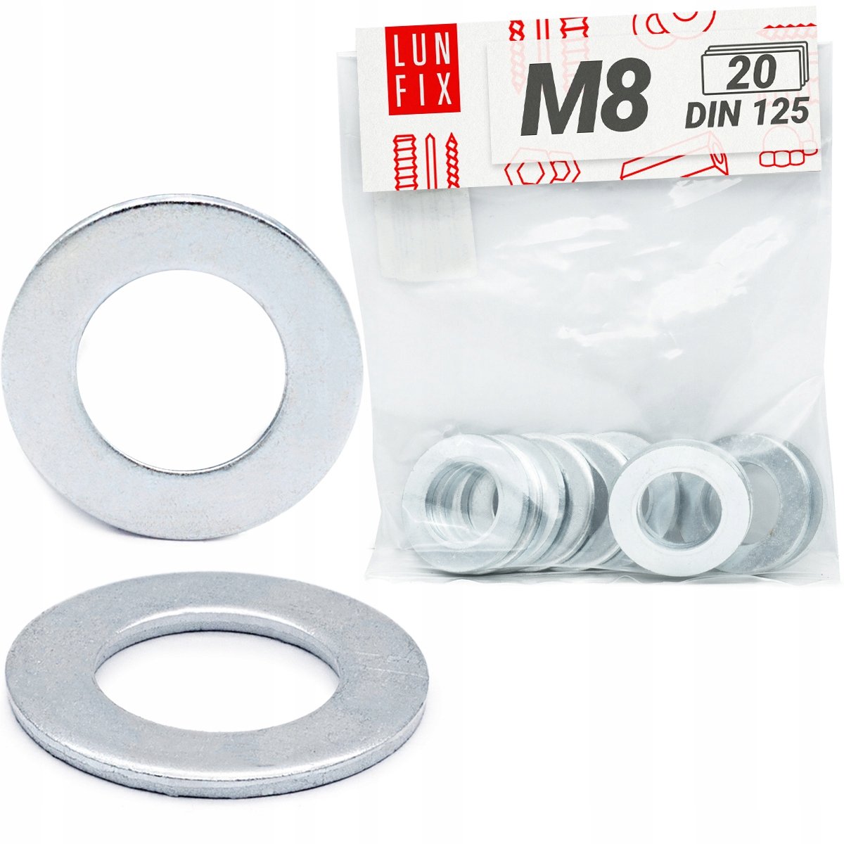 LUN FIX - Platte sluitring M8 verzinkt DIN 125 - 10 stuks