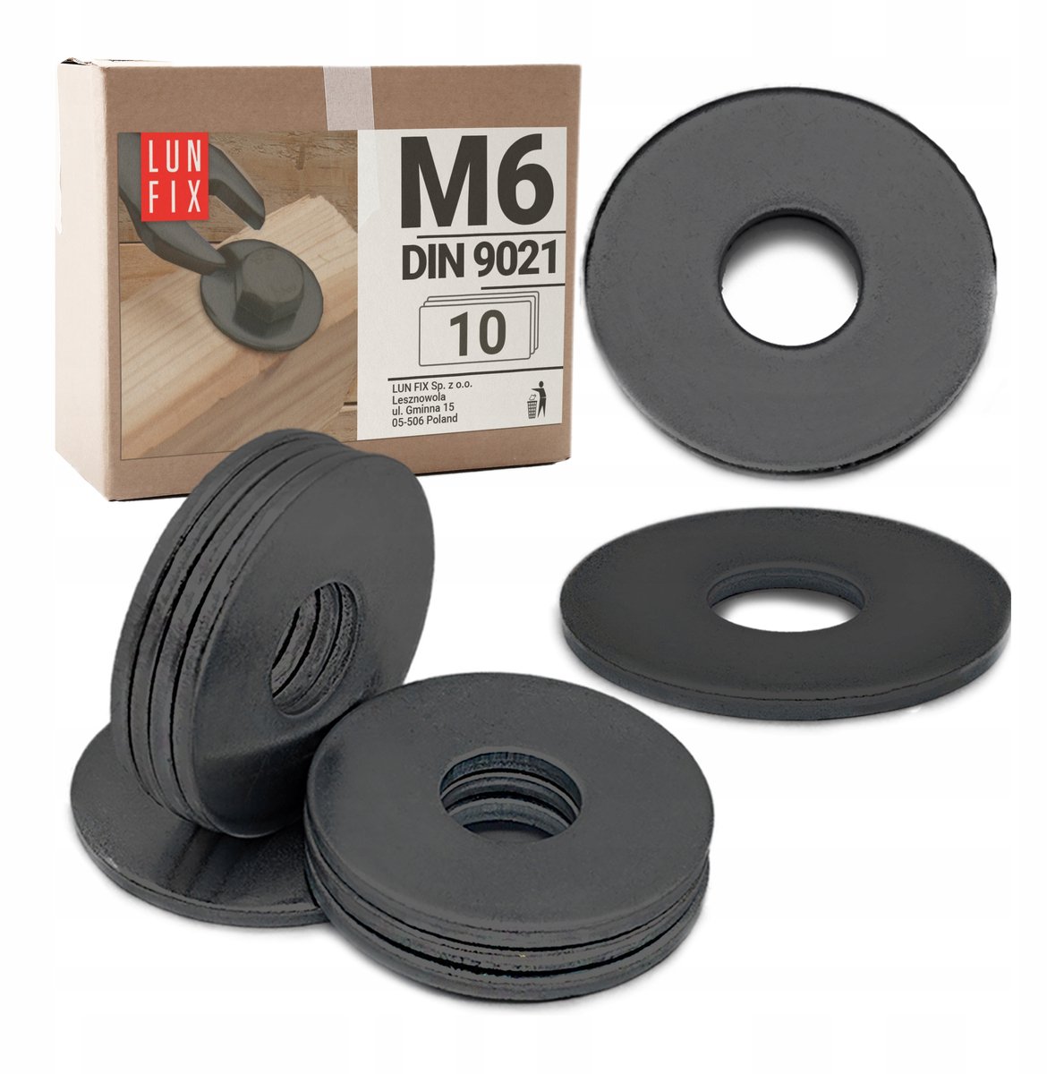 LUN FIX - Vergrote sluitring M6 Zwart verzinkt DIN 9021 - 10 Stuk