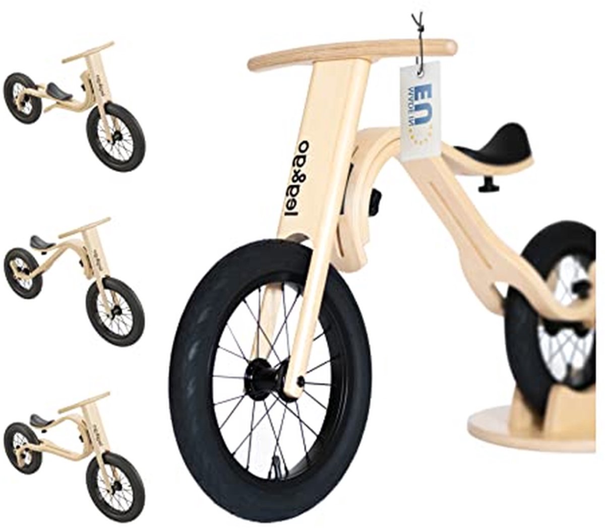 Houten Loopfiets - Kinderfiets Balansfiets - Leren Fietsen - Meegroeiend Modulair Design - 99 centimeter - Natuurlijk Hout