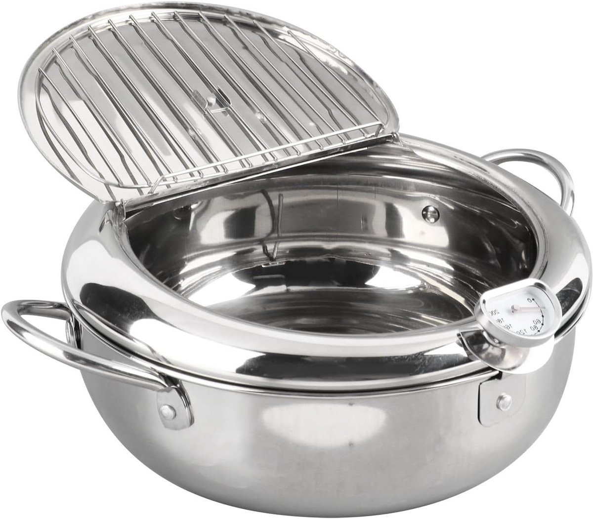 Mini Braadpan - Kookpan Thermometer - Olie Temperatuur - Inclusief Thermometer - 24 cm - Zilver