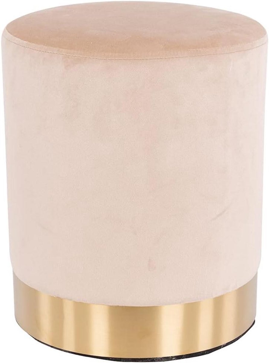 Fluwelen Zitzak - Ronde Kruk - Woonkamer Decoratie - Metalen Basis - 31x31x38 cm - Beige