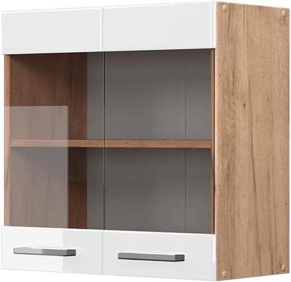 Keukenkast Hangend - Glazen Deuren - Keuken Opbergen - Modulair Systeem - 60 cm Breed - Wit Hoogglans