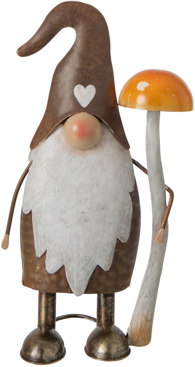 J-Line figuur Kabouter Paddenstoel - metaal - taupe/oranje - small