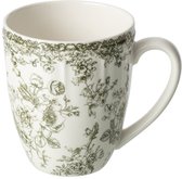 J-Line kopje Bloemen - keramiek - donkergroen/wit - 6 stuks