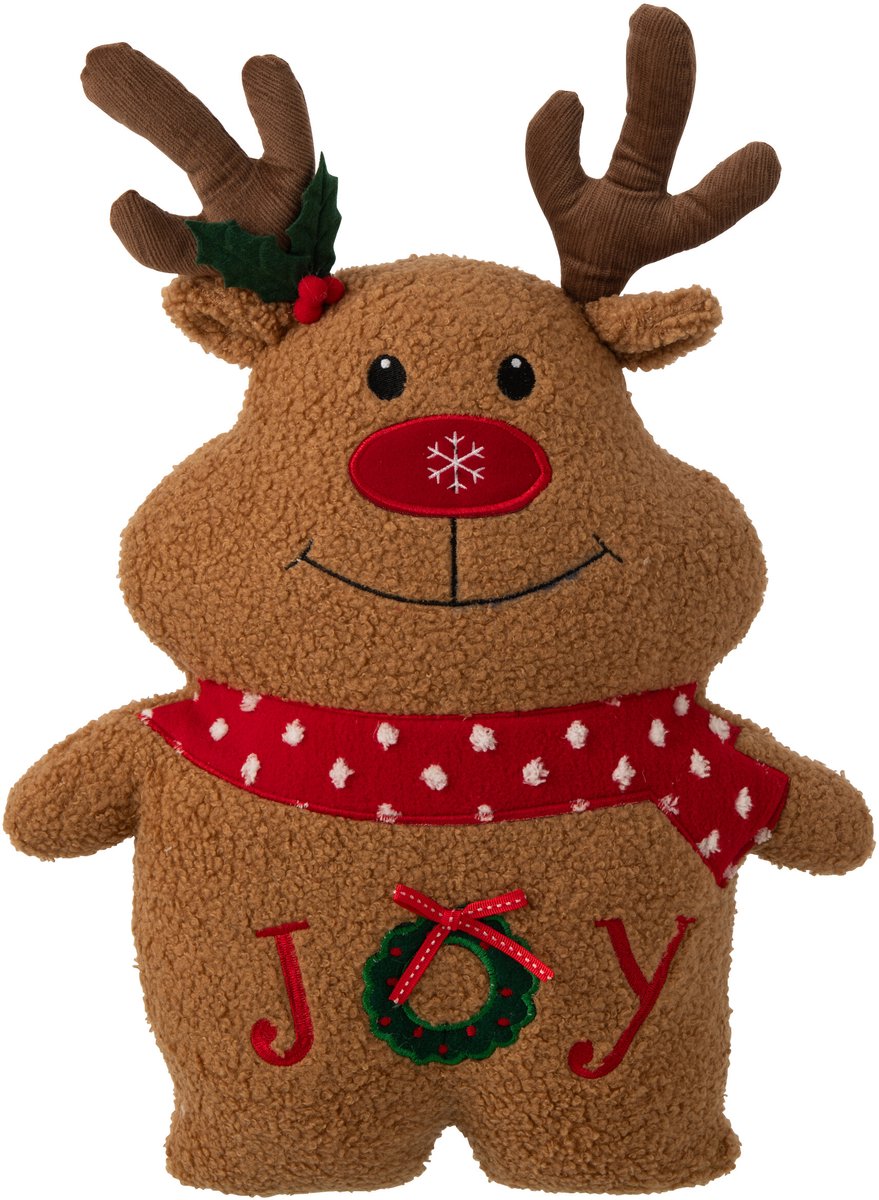 J-Line Elandkussen - polyester - bruin/kerstrood