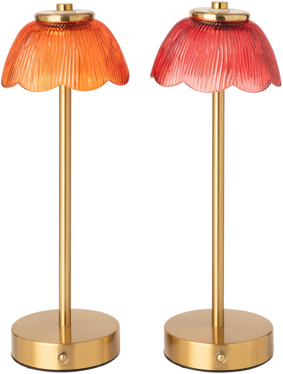 J-Line Tafellamp bloem - stof - oranje/donkerroze - assortiment van 2
