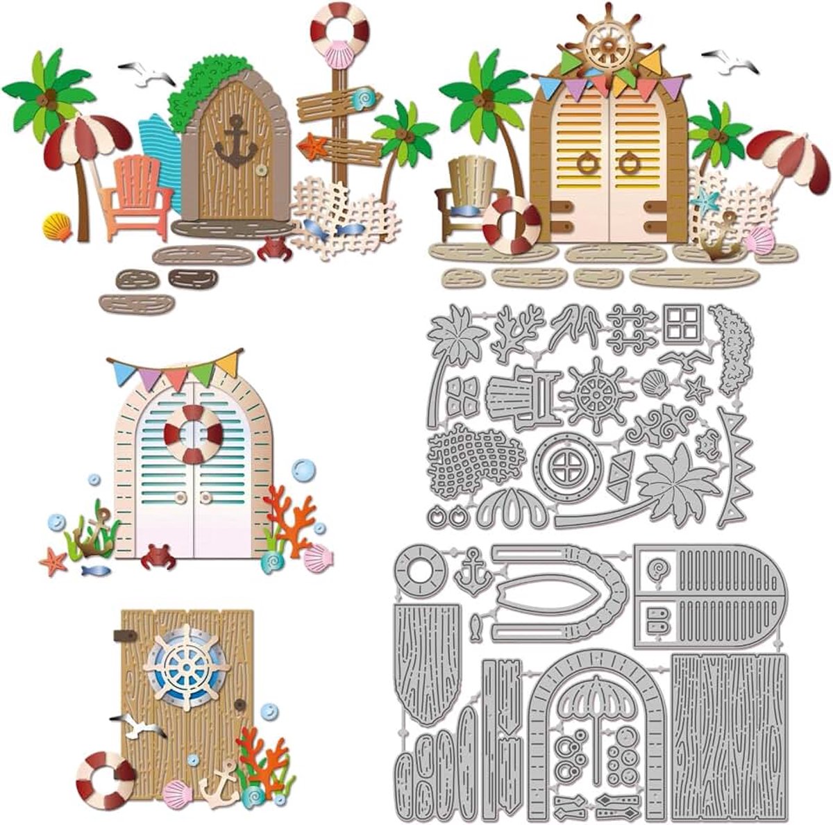Zomerse Oceaan Houten Duren Snijmallen Voor Kaarten Maken Kokosnootboom Metalen Snijvormen Shell Snijvormen Sjablonen Voor Scrapbooking Journaling Embossing Papier Ambachten Decoratie