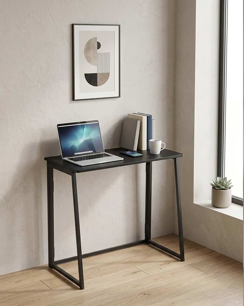 Klaptafel 80x40 cm, Zwart – Compacte Opvouwbare Tafel voor Thuis en Kantoor, Moderne Ruimtebesparende Bijzettafel voor Slaapkamer of Studeerkamer