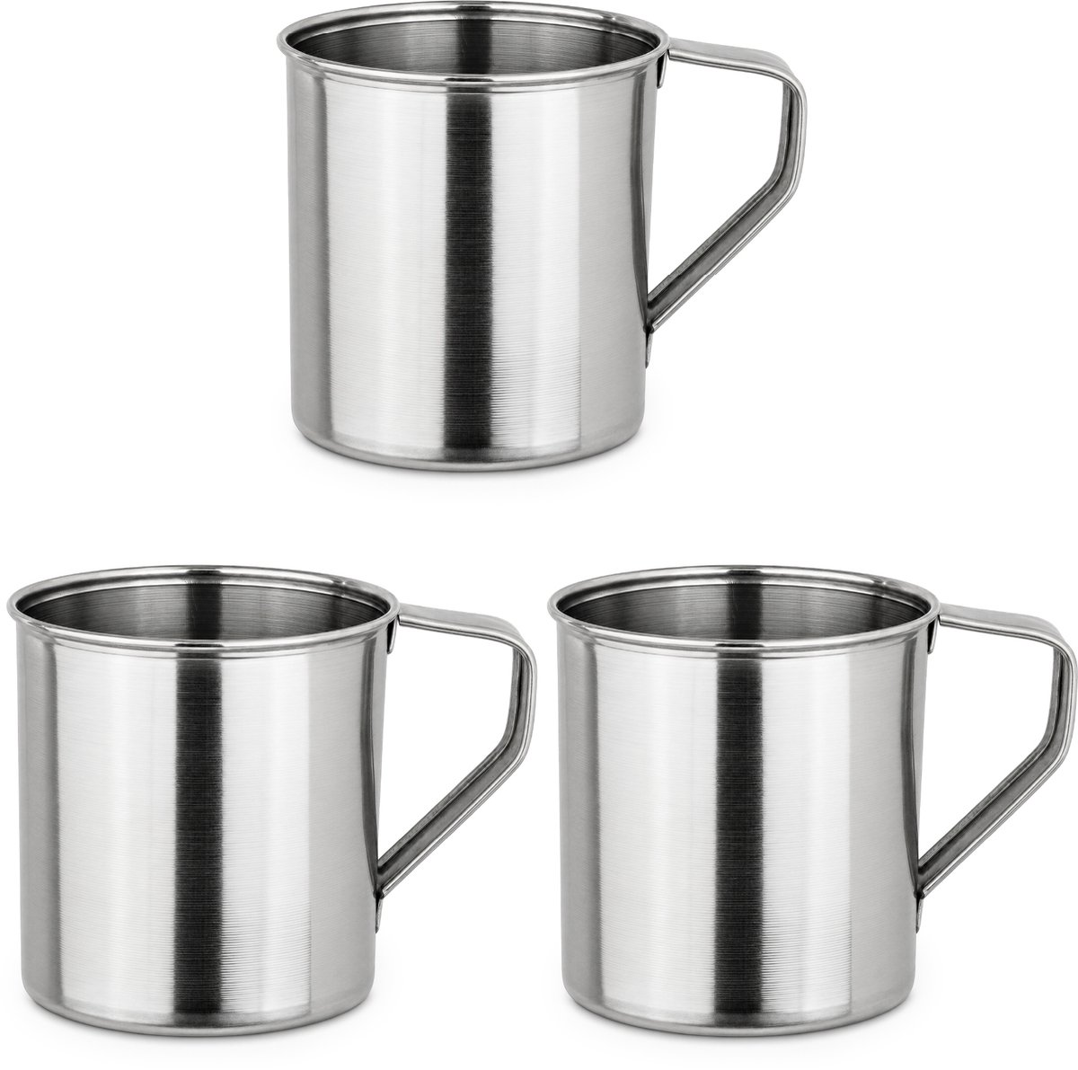 Moritz RVS Beker met Oor 3-delige Set 200 ml – Kampeerbeker Drinkbeker Roestvrij Staal – Onbreekbaar met Stevig Oor voor Warme en Koude Dranken, Kamperen, Tuin en Thuis