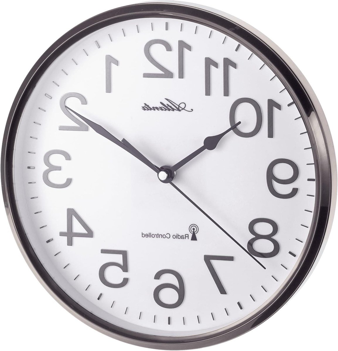 Draadloze Wandklok - Radioklok Modern - Tijd Weergeven - Automatische Tijdsinstelling - 26 cm Diameter - Grijs